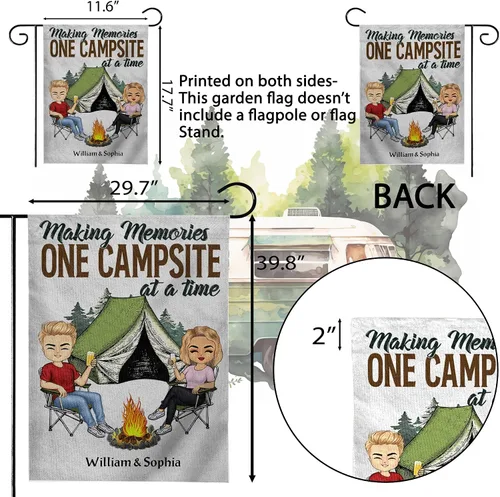 Vista 2 de Bandera personalizada de Making Memories para campamento y jardín, banderas para campamento de doble cara para decoración al aire libre, 12 x 18