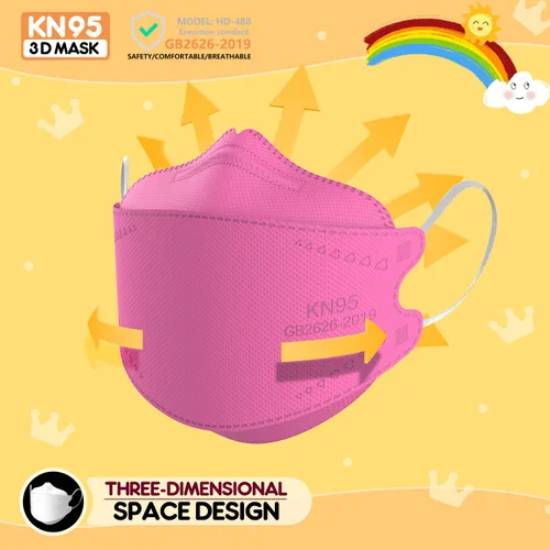 Vista 3 de Mascarillas KN95 para niños, paquete de 50 unidades, transpirables, cómodas y desechables, color rosa