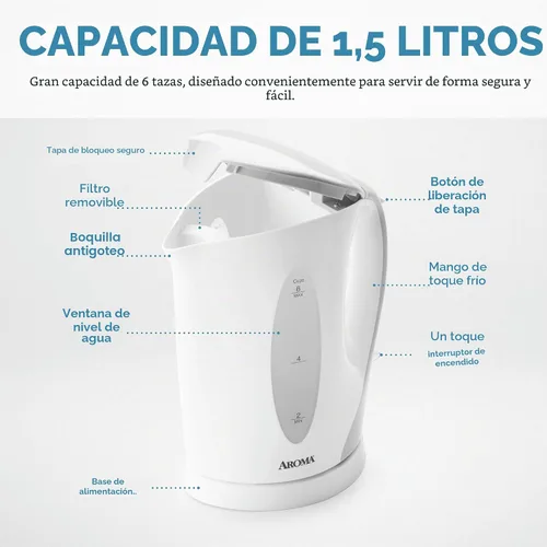 Vista 3 de AROMA® Hervidor eléctrico de té de 1.5L / 6 tazas