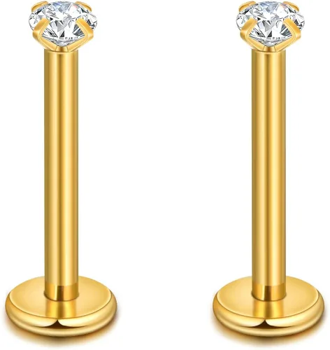 Vista 19 de CANDYFANCY Pendientes de 16 g, 2/3/4 mm, con circonia cúbica, triple hélice delantera, para cartílago de la oreja, Tragus, piercing de labio 16