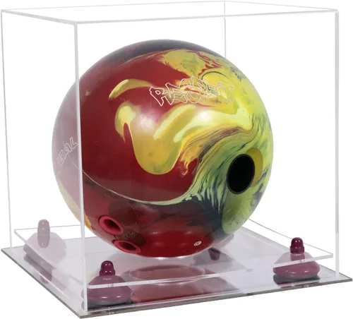 Vista 9 de Better Display Cases Acrylic Bowling Ball Display Case with Mirror Case, Yellow Risers and Clear Base (B33/A028)