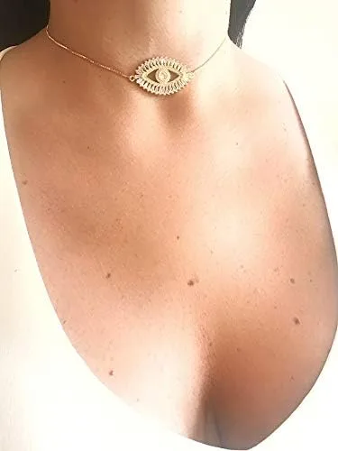 Vista 6 de LESLIE BOULES Collar de ojo malvado de oro chapado en oro de 18 quilates con cadena ajustable deslizante, Cristal