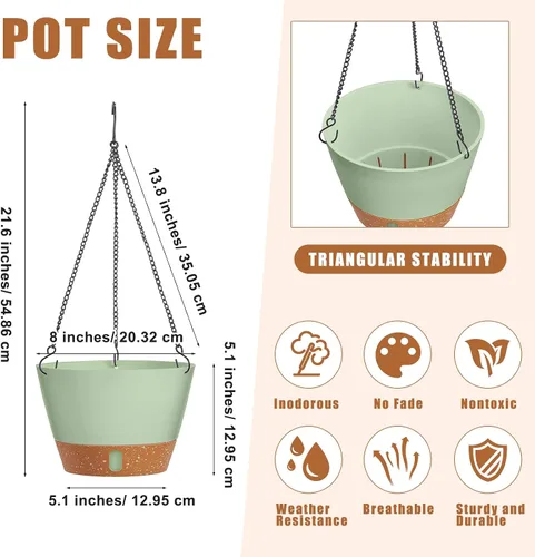 Vista 2 de Amyhill 6 macetas colgantes de 8 pulgadas para plantas de interior, cestas colgantes de riego automático con orificio de drenaje, bandeja de nivel