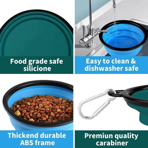 Vista 25 de COOYOO Cuenco plegable para perros, paquete de 2 cuencos plegables para agua para perros y gatos, plato portátil para alimentación de mascotas