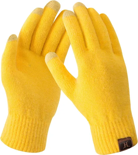 Vista 7 de Guantes de mujer de invierno con pantalla táctil de lana mágicos y cálidos de punto con forro de vellón para mujer Beige
