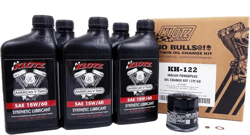 Vista 12 de Kit de cambio de aceite Klotz de 4 cuartos 15W-60 sintético para motocicleta Indian™ FTR