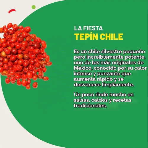 Vista 3 de La Fiesta Tepin - Cápsulas secas de chile entero, Chiles Secos, Fiery Hot