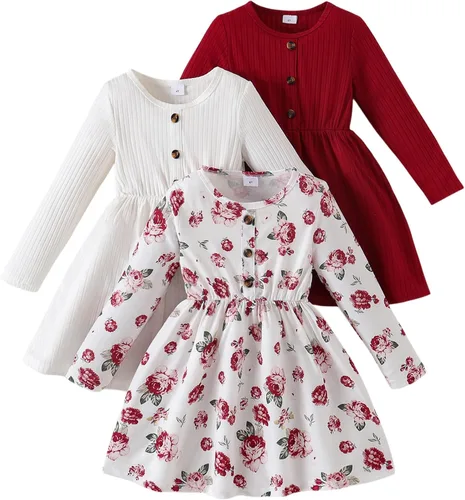 Vista 25 de Vestidos para niñas Vestidos para niñas pequeñas Paquete de 3 Vestido casual de fiesta con estampado patinador acampanado tipo A Vestido de verano