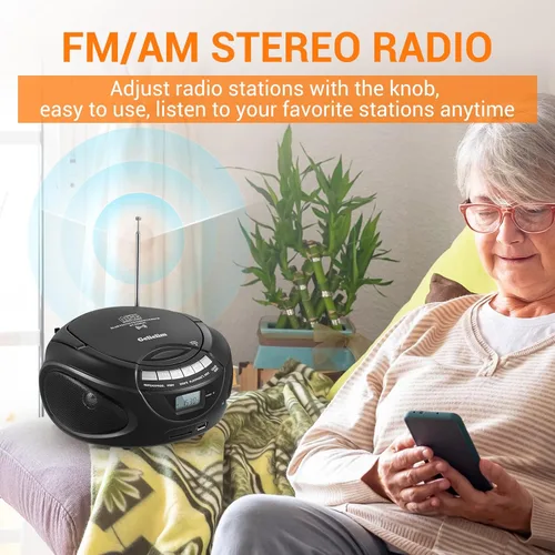 Vista 3 de Gelielim Reproductores de CD portátiles para el hogar, Boombox de CD con radio estéreo AM/FM, Bluetooth, USB, tarjeta SD, unidad MMC, entrada