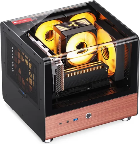 Vista 5 de JONSBO TK-0 Negro ITX Mini Torre Caja de PC, Diseño de Escritorio de Vidrio Hiperboloide, Estructura de Gabinete Separada, Carcasa de Aleación