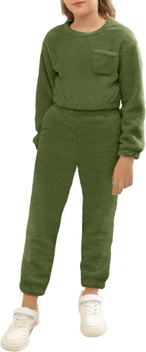 Vista 4 de Mafulus Conjunto de pantalones de dos piezas para niñas, cómodos, ligeros, de manga larga, con bolsillos