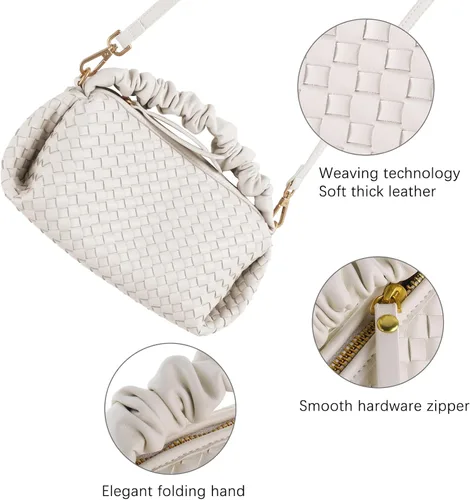 Vista 4 de SHARPAD Bolsos de mano tejidos para mujer, bolso cruzado de cuero vegano con correa desmontable, bolso de mano tejido de muñeca