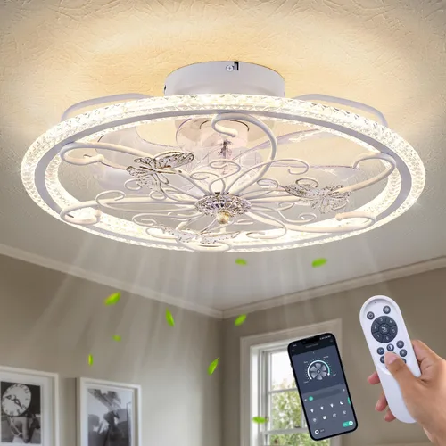 Vista 14 de Ventilador de techo enjaulado blanco con luces y control remoto, ventilador de techo industrial de granja con luz para cocina, dormitorio, sala