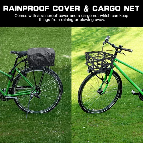 Vista 7 de RAYMACE Cesta trasera para bicicleta con red de carga y forro Cesta grande para bicicleta, montaje perfecto para bicicleta eléctrica