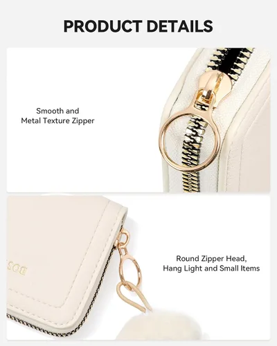 Vista 3 de BOSTANTEN Tarjetero de tarjeta de crédito RFID de cuero pequeñas carteras para mujer, cartera de tarjeta con cremallera de acordeón, Beige