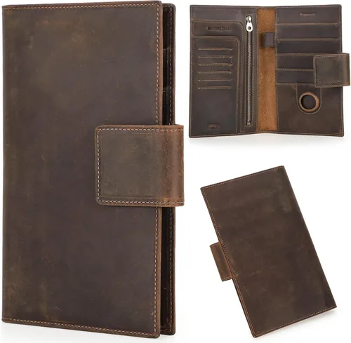Vista 13 de Funda de cuero de grano superior para pasaporte de viaje para hombre y mujer, hecha a mano para 4 pasaportes y múltiples tarjetas, bloqueo RFID