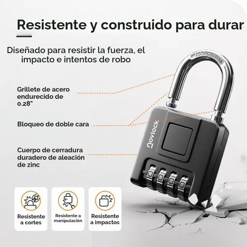 Vista 4 de Candado combinado para exteriores e interiores, resistente a la intemperie