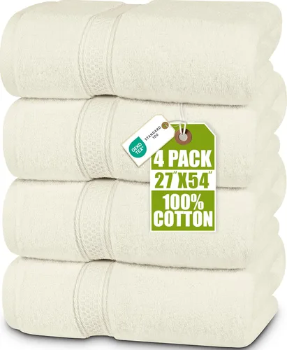 Vista 10 de Toallas de baño de algodón de lujo de 700 GSM (4 unidades, 27 x 54 pulgadas) por Utopia, Beige
