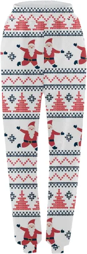 Vista 5 de Pantalones de chándal Estampado navideño para mujer rectos, cintura alta, elásticos, sueltos, básicos