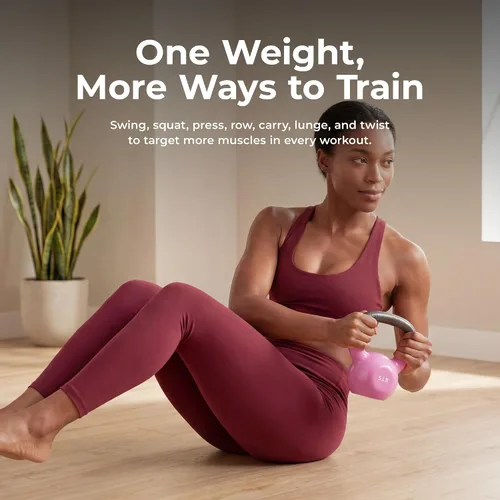 Vista 3 de Pesa rusa con revestimiento de vinilo Sunny Health & Fitness para entrenamiento de fuerza y ejercicio de balanceo - En 5, 10, 15, 20, 25 libras