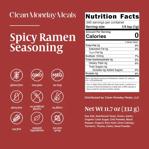 Vista 3 de Clean Monday Meals Paquete de condimentos para pollo, carne de res y ramen picante Sin gluten, sin lácteos, sin OMG Paquete de trío para fideos