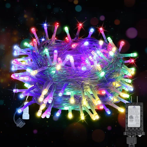 Vista 10 de Guirnalda de luces de Navidad de 70 pies con 200 luces LED enchufables, para interiores y exteriores, conectables, luces centelleantes de hadas