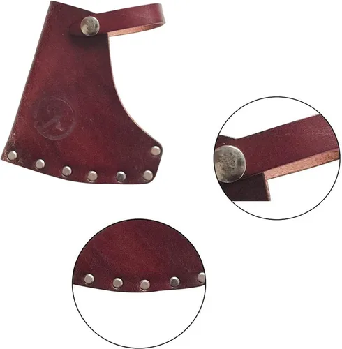 Vista 5 de Funda protectora de piel con hacha de hacha con broches seguros, protector de hacha de campamento resistente para senderismo al aire libre, Marrón