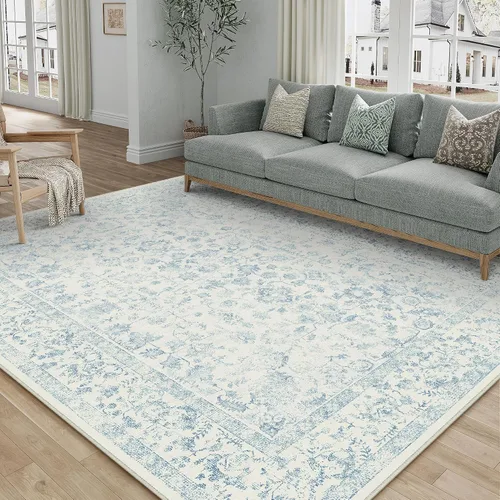 Vista 100 de PureCozy Alfombra de área beige de 2 x 3 pulgadas, lavable, vintage, pequeña, para entrada, cocina, suave, retro, floral, de pelo bajo, tapete