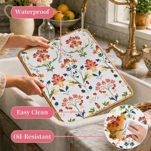 Vista 3 de Revestimiento de estante no adhesivo floral bohemio vintage Crema