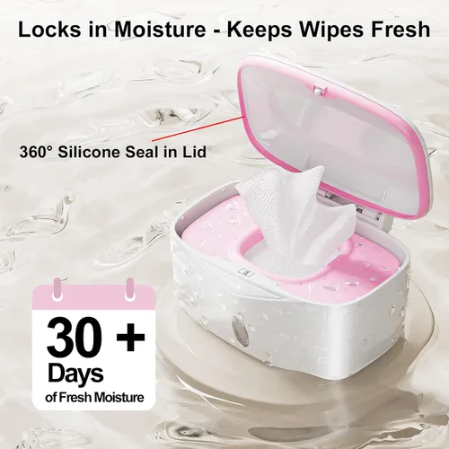 Vista 7 de Dispensador de toallitas con placa pesada, X2 PRO, soporte para toallitas Seposeve Perfect Pull para bebé, contenedor de toallitas recargable Rosa