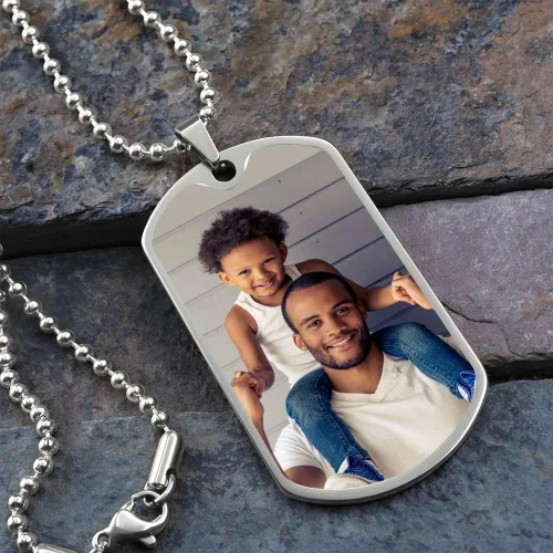 Vista 3 de Hilis Jewelry Collar personalizado con etiqueta de perro para papá, collar con foto personalizada con texto grabado, regalos personalizados