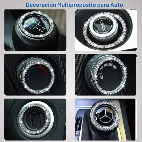Vista 6 de 2 piezas brillantes para el botón de arranque del motor del automóvil, anillo de botón de arranque y parada de cristal con diamantes de imitación
