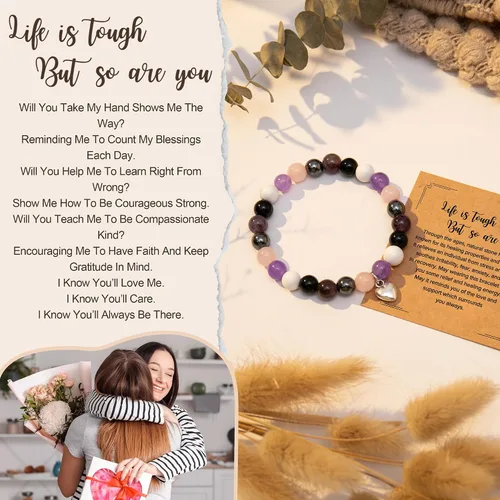Vista 7 de Pulseras de regalo inspiradoras para mujer, pulseras de piedra natural curativa, regalos de recupérate pronto para mujeres, mejores amigas, hermanas