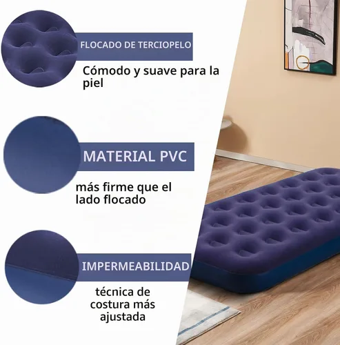 Vista 2 de Colchón de aire tamaño individual, cama hinchable, colchón para acampar, almohadilla para dormir