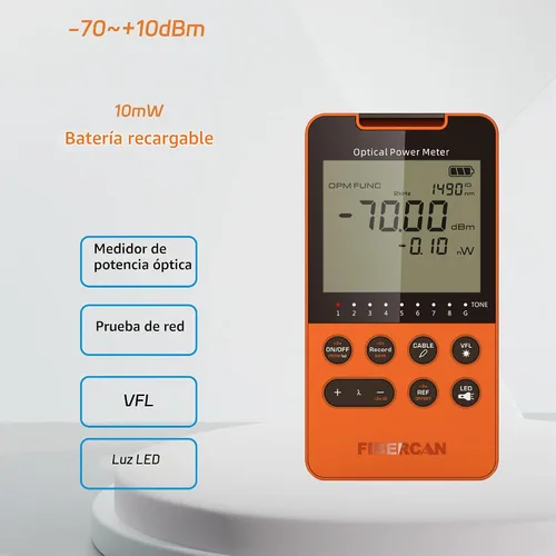 Vista 2 de Medidor de potencia óptica -50 ~+30dbm Localizador visual de fallas Probador de cable óptico portátil Herramientas de red con control remoto RJ45