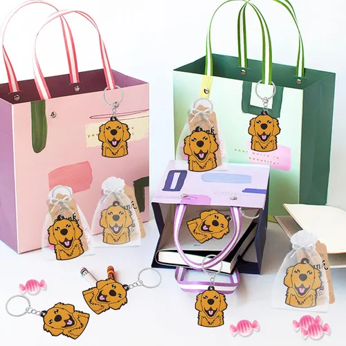 Vista 6 de CiciBear Paquete de 24 llaveros Golden Retriever para decoración de fiesta para cachorros Golden Retriever, animales de mascota, Let's Pawty, amante