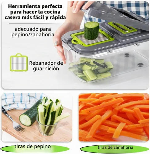 Vista 3 de Miibox Picadora de verduras con recipiente, 22 en 1, picadoras y cortadoras de alimentos para cebolla, tomate, herramienta de cocina múltiple