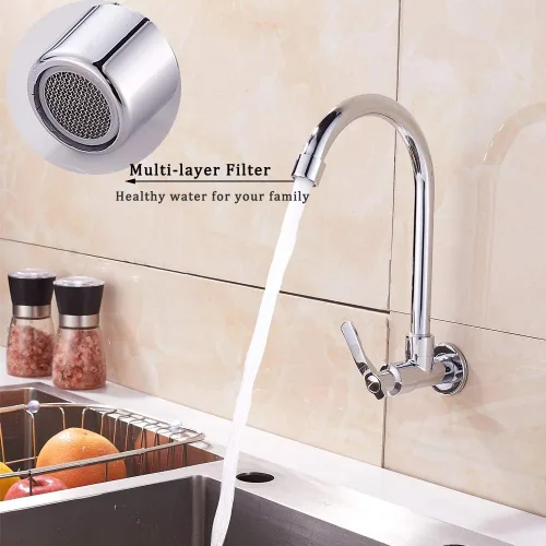 Vista 2 de Inchant Grifo de fregadero de agua fría – Grifo de barra de acero inoxidable de montaje en pared de arco alto de un solo mango para cocina, jardín