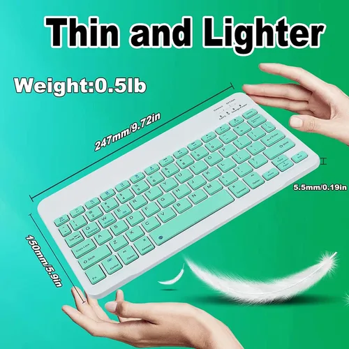 Vista 4 de Juego de teclado y mouse inalámbricos inalámbricos recargables con Bluetooth, teclado compacto y portátil ultrafino para Verde