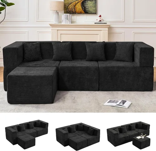 Vista 41 de MONVANE Sofá modular modular, sofá convertible en forma de U de 12 asientos de gran tamaño con otomana, cómodo sofá nube de felpilla con asiento