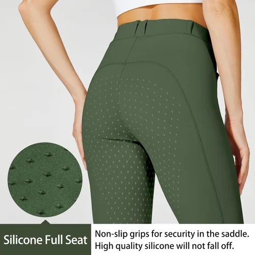 Vista 2 de Willit Pantalones de equitación para mujer con asiento completo, pantalones de silicona con bolsillo con cremallera