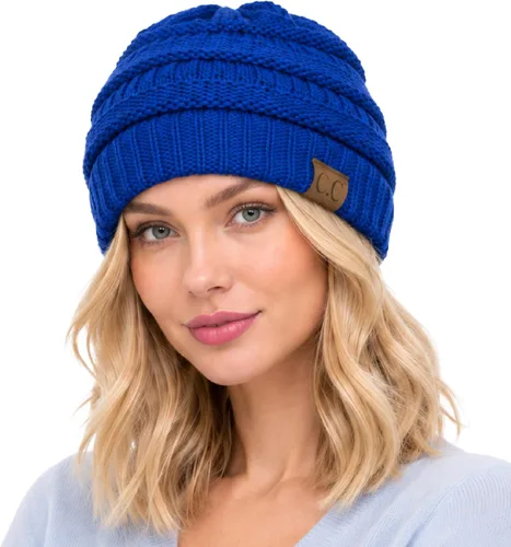Vista 74 de CC Classic Winter Fall Trendy Chunky Stretchy Cable Knit Beanie Hat 2 tonos púrpura/azul marino