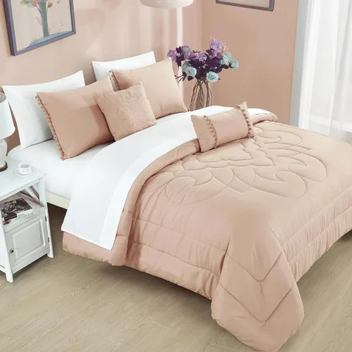Vista 16 de ESCA Bed-in-a-Bag - Juego de sábanas y edredón de 9 piezas, color negro y rosa, juego de cama en bolsa, tamaño Queen