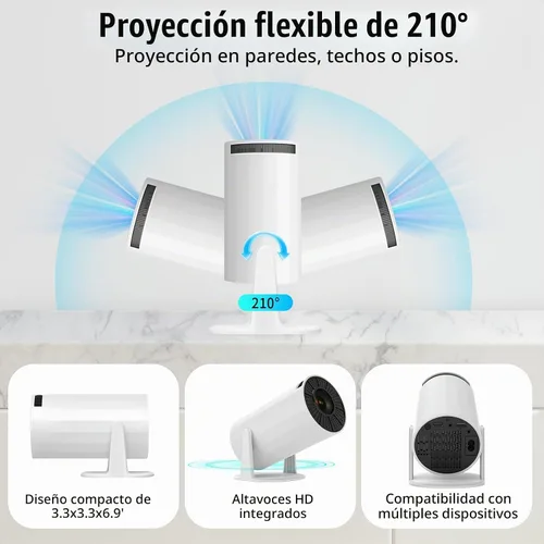 Vista 7 de LJYT Mini proyector, proyector portátil 1080P, compatible con 4K, WiFi 6, Android 11, 200 lúmenes ANSI, Keystone automático, Bluetooth 5.4, rotación