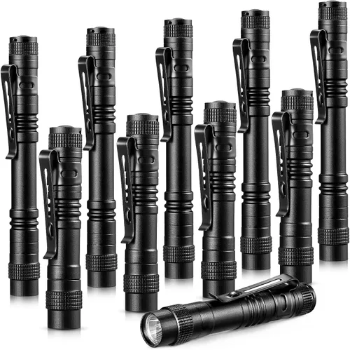 Vista 7 de Honoson 10 Piezas Mini Linterna de Bolígrafo Pequeña Luz LED para Bolígrafo Linterna de Bolsillo de Aluminio con Clip para Inspección Camping