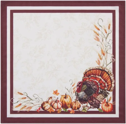 Vista 2 de Elrene Home Fashions Autumn Heritage Turkey Engineered Servilletas, juego de 4, 17"x17