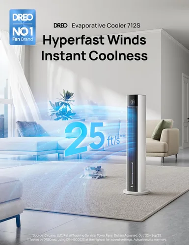 Vista 2 de DREO Enfriador evaporativo de pantano de aire, ventiladores de enfriamiento de 43 pulgadas que sopla aire frío 2026 actualizado, ventilador de piso