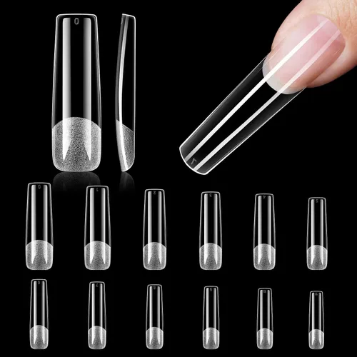 Vista 23 de TOMICCA Puntas de uñas de almendra extra cortas, 240 unidades, 15 tamaños, puntas de uñas de gel transparente preformadas, no necesita lima, uñas