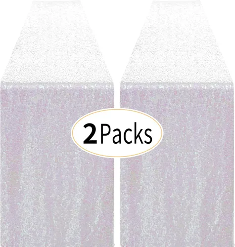 Vista 18 de Pufogu - Camino de mesa de lentejuelas brillantes de 12 x 72 pulgadas para fiestas de cumpleaños, decoración de bodas, despedidas de soltera