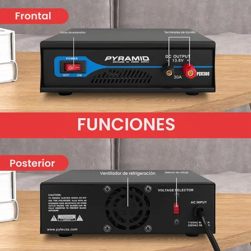 Vista 4 de Pyle Fuente de Alimentación Universal Compacta de Banco - Convertidor Regulado de Banco de Laboratorio para el Hogar de 30 Amperios de CA a CC